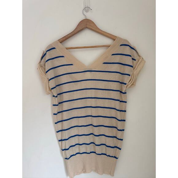 Demylee New York V-Neck Striped Cashmere Short Sleeve Sweater - Size S - Picture 5 of 7